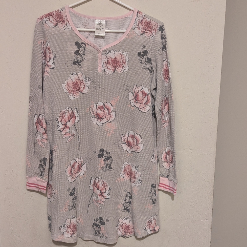 Disney Mickey Mouse Thermal Floral Nightgown Size Medium